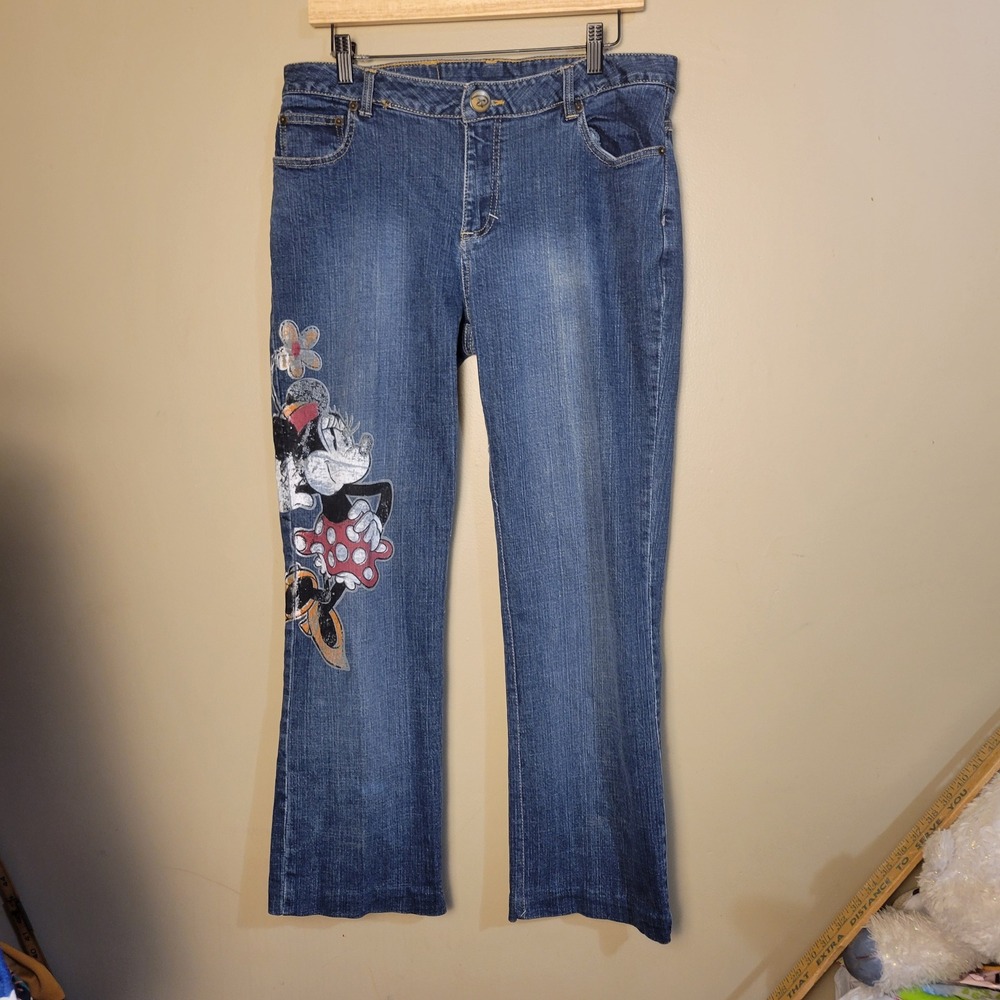 Disney Store Minnie Mouse Jeans Ladies 12 Blue Excellent Graphic Denim Flare